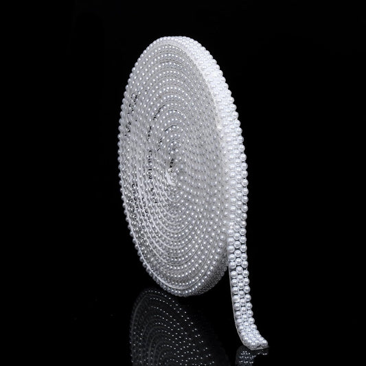 White Pearls Ribbon 3 Yards Self Adhesive Pearls Strips Diamond Ribbon Sticker Crystal Roll Glitter Bling Rhinestones Tape for Crafting DIY Art Decoration (0.4 Inch)