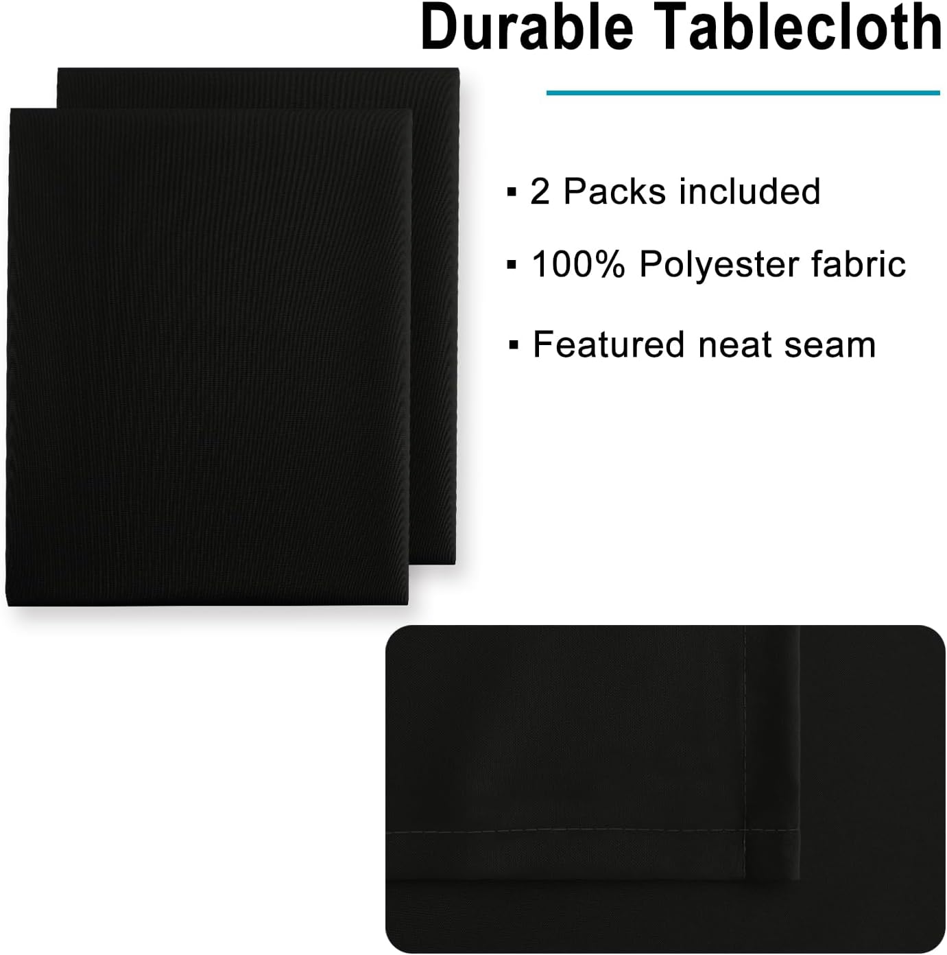 Hiasan 2 Pieces Black Tablecloth Rectangle - Waterproof and Wrinklr Resistant Washable Polyester Fabric Table Cloth for Dining Room and Outdoor Use, 90 x 156 Inch