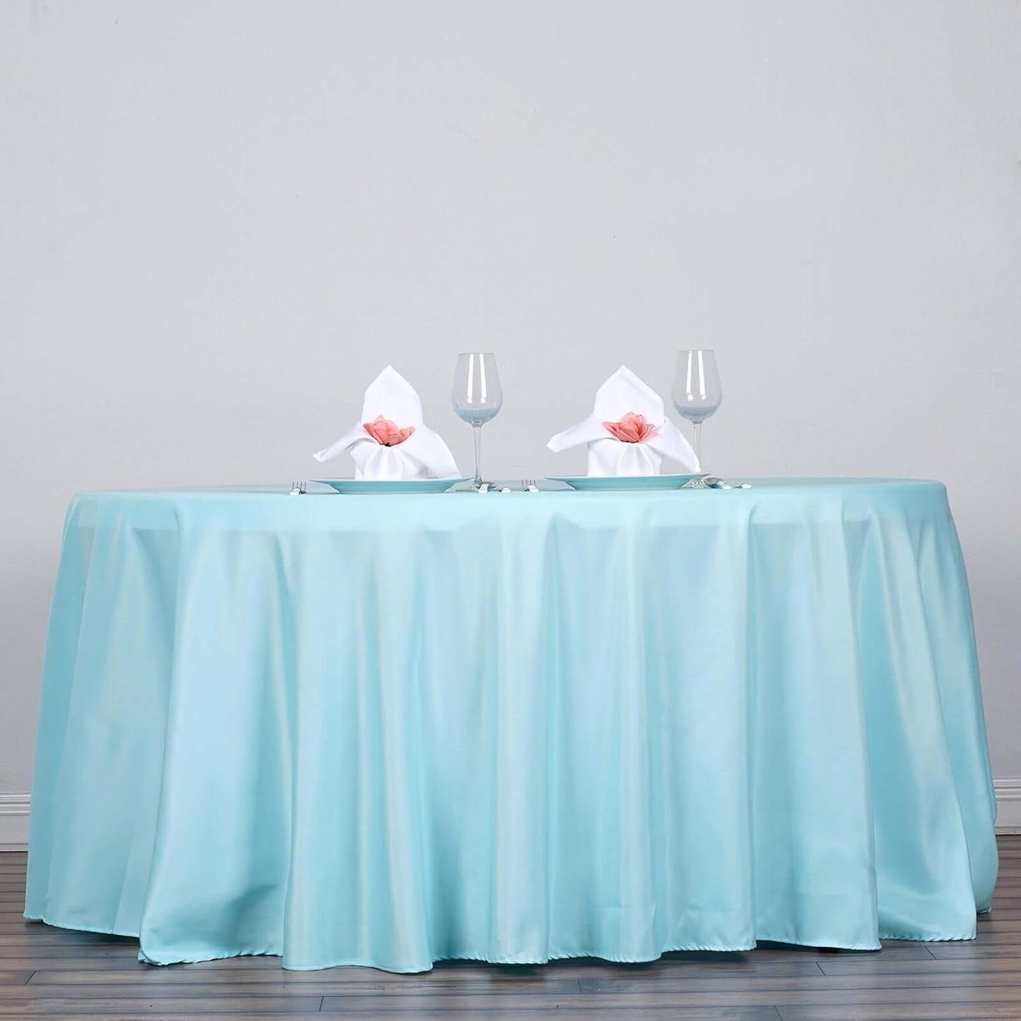 Efavormart Round Tablecloth, 120 Inch Stain & Wrinkle Resistant Washable Table Cloth, Decorative Polyester Fabric Table Cover for Banquet, Wedding, Dining - Light Blue