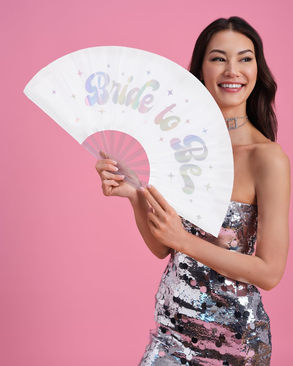 xo, Fetti Bride to Be Iridescent + Glitter Folding Fan | Bachelorette Party Decorations, Rave, Engagement Supplies, Bridal Shower Gift, Bridesmaid Favors, White Bride To Be Accessory