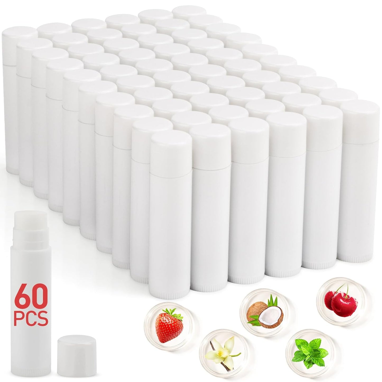 60 Pack Lip Balm Unlabeled, Natural Lip Balm Bulk Blank Tube, Personalized Lip Balms for Party Favors Adults and Bridal Shower Favors or Baby Shower Gifts-5 Flavors