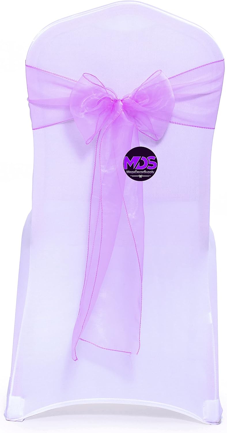 MDS Pack of 250 PCS Organza Chair Sashes Wider Dining Chair Bows Ribbon Tie Back for Wedding Party Birthday Bridal Shower Reception Event Banquet Home Chair Cover Decoration - Light Purple