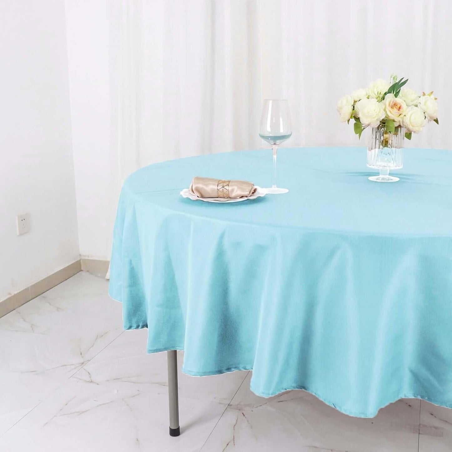 Efavormart Round Tablecloth, 90 Inch Stain & Wrinkle Resistant Washable Table Cloth, Decorative Polyester Fabric Table Cover for Banquet, Wedding, Dining- Light Blue