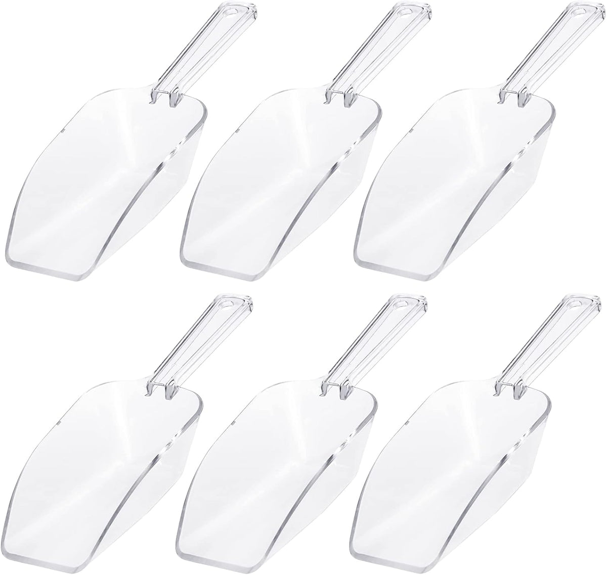 Ice Scoop Candy Buffet Containers Scoopers, Hmxpls Clear Plastic Scoop for Popcorn Cookie Candy Buckets, Podpocket Acrylic Large Scoops for Parties Wedding Bar Jars Freezer Dry Goods （6 Pack 7.5 In ）