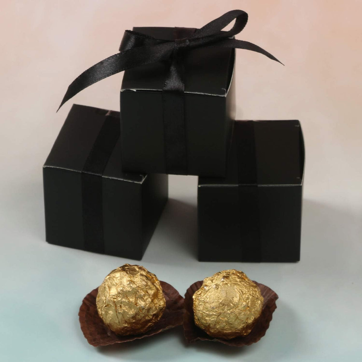 COTOPHER 100pcs Small Gift Boxes, Favor Boxes 2x2x2 inches Paper Gift Boxes with Ribbons Candy Box for Wedding Favors Baby Shower Bridal Shower Birthday Party (Black)