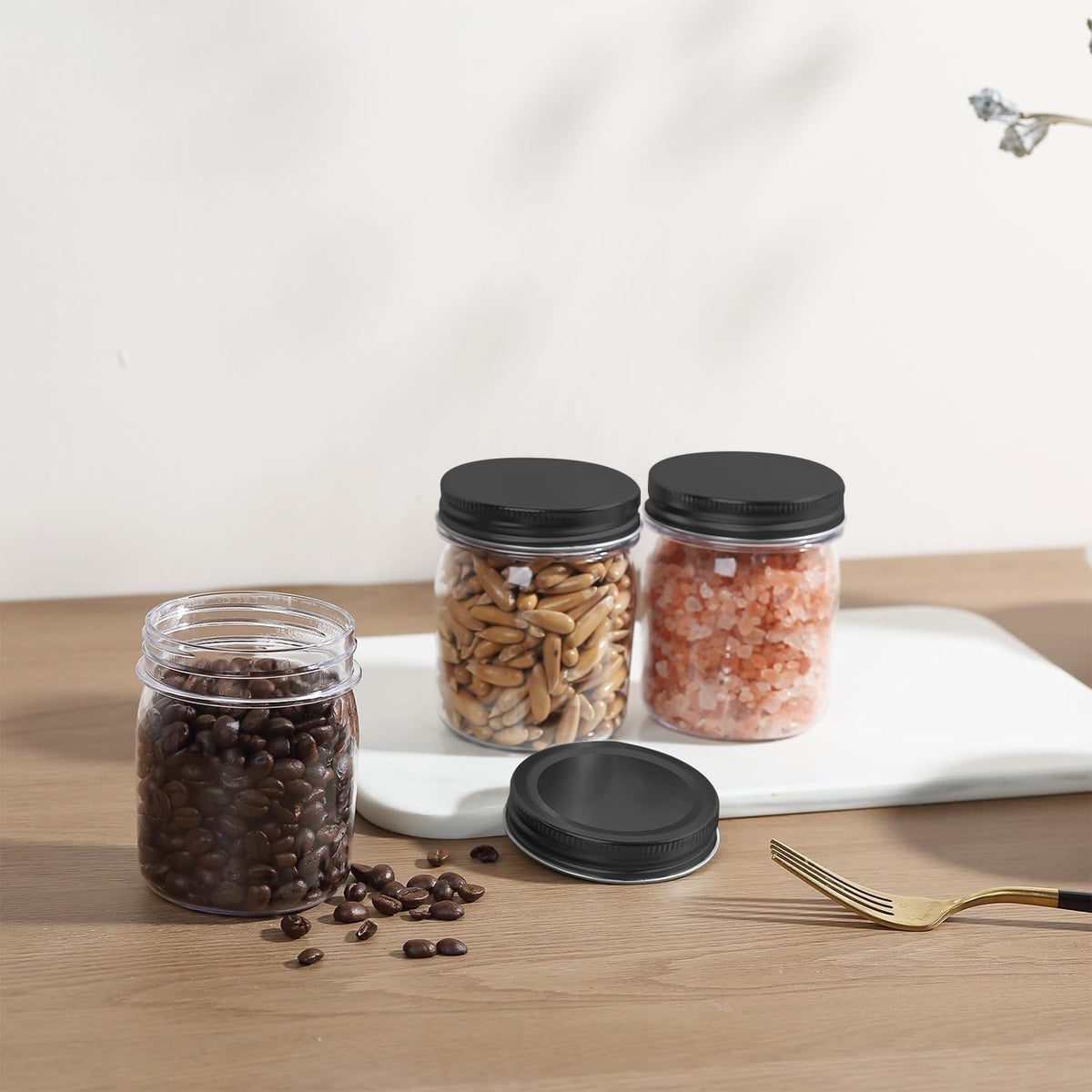novelinks 8 oz Clear Plastic Jars with Screw-On Lids - BPA-Free Refillable Storage Containers for Slime, Spices, Crafts, Kitchen & Home Organization (8 Pack,Black)