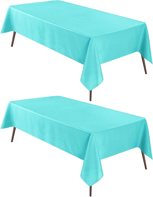 Hiasan 2 Pieces Solid Square Tablecloth - Waterproof and Spillproof Washable Polyester Fabric Table Cloth for Kitchen and Dining Room, Aqua, 70 x 70 Inch