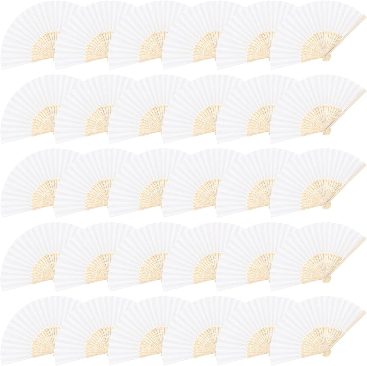 MCEAST 30 Pieces Silk Folding Fans with Bamboo Frames, Handheld Fan Foldable Fan for Wedding Gifts, Party Favors, Home Decoration, White