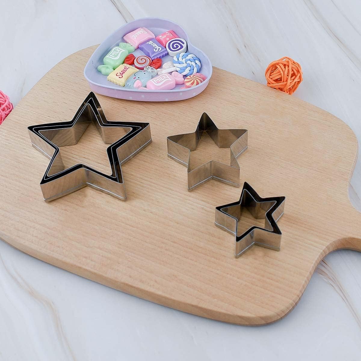 6 Pieces Star Cookie Cutters Set - Stainless Steel Five-Pointed Shaped Cutter, Biscuit Molds, Fondant Cake Cheese Cutter, Pastry Mold Bakeware Tools - Christmas Gifts (Assorted Sizes)