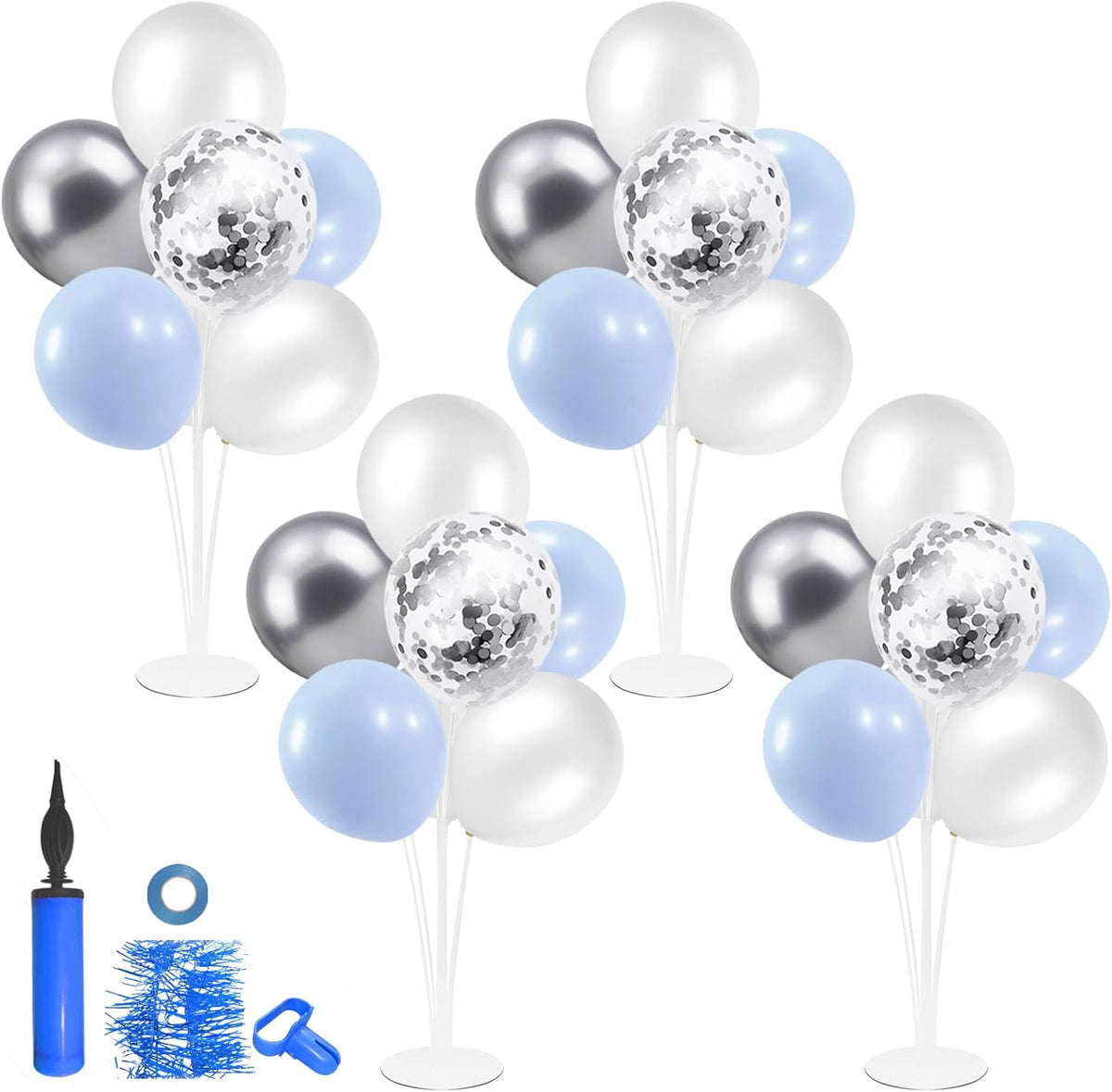 Baby Blue and Silver Balloon Stand Centerpiece Table Decorations for Baby Shower Wedding Engagement Bridal Shower Anniversary Birthday Party Decorations(Baby blue silver set4)
