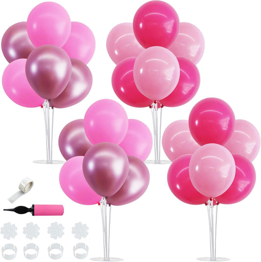 TONIFUL 4 Set Metallic Pink Balloon Stand Centerpiece Table Decorations for Baby Shower Wedding Engagement Bridal Shower Princess Party Decoration Sweet 16th Girl Birthday Party Decorations