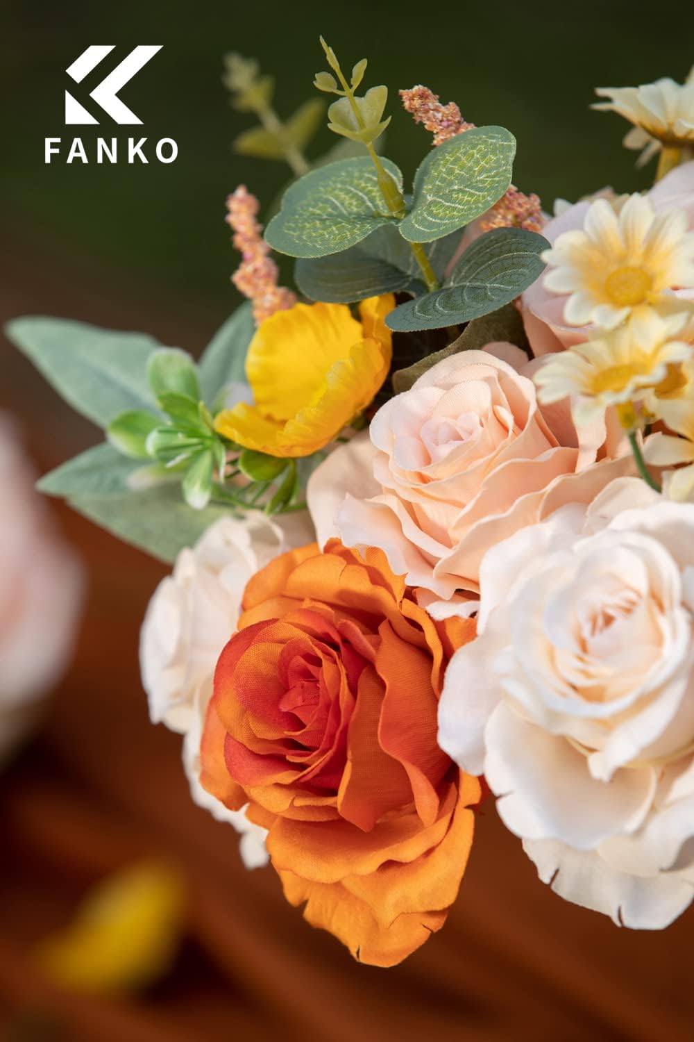 FANKO Rose Artificial Flowers Combo for DIY, Fake Orange Rose Artificial Silk Flowers with Greenery, Real Looking Artificial Faux Flowers for Wedding, Table Decoration, Centerpieces, Party, Home Décor