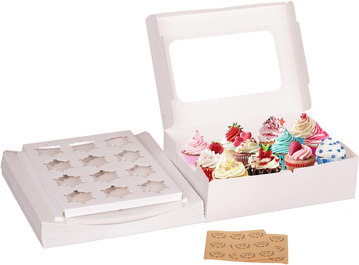 Yeplan 20 Packs Cupcake Boxes,12 Count Cupcake Boxes with Clear Window,13.4x9.8x4 Inch Cookie Boxes,Cupcake Containers,Bakery Boxes for Birthday,Wedding,Party
