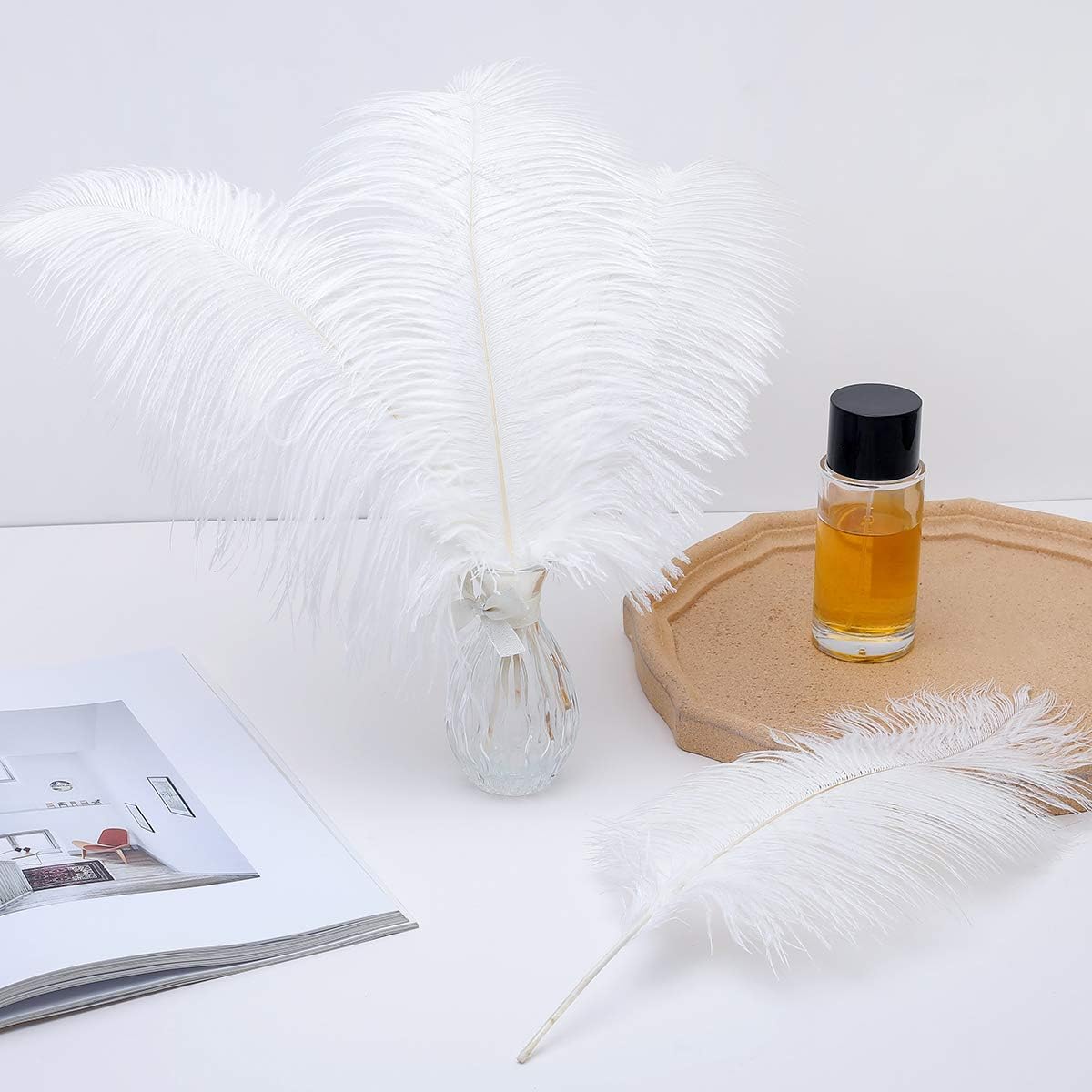Ballinger Large White Ostrich Feathers - 24Pcs 8-10inch Feathers for Crafts,Party Centerpieces,Wedding and Home Decor