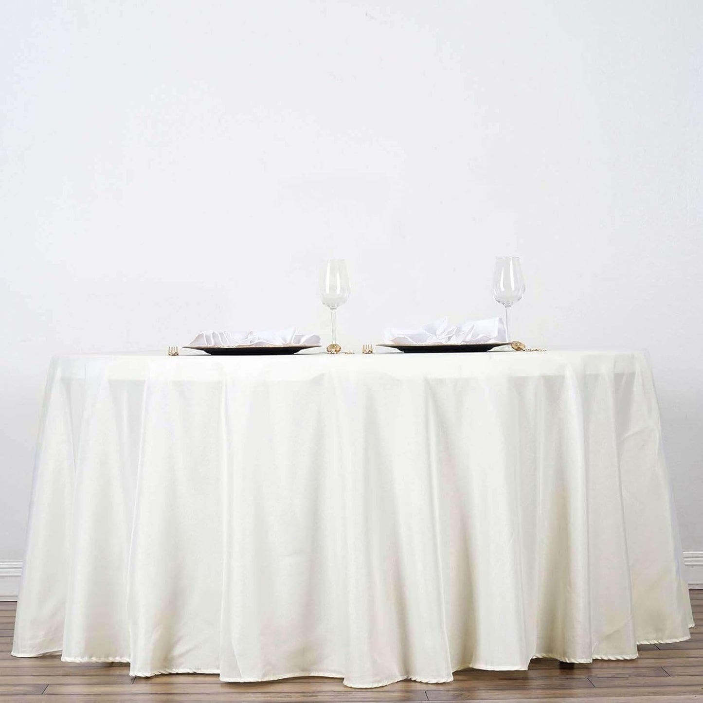 Efavormart Round Tablecloth, 120 Inch Stain & Wrinkle Resistant Washable Table Cloth, Decorative Polyester Fabric Table Cover for Banquet, Wedding, Dining - Ivory