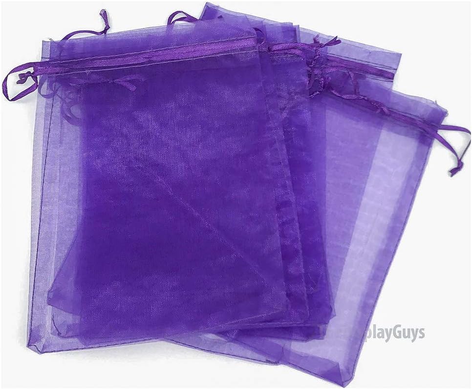 TheDisplayGuys 100-Pack 3x4 Purple Sheer Organza Gift Bags with Drawstring, Goodie Bags for Jewelry, Candy Bags, Treat Bags, Wedding Favors Small Mesh Bags