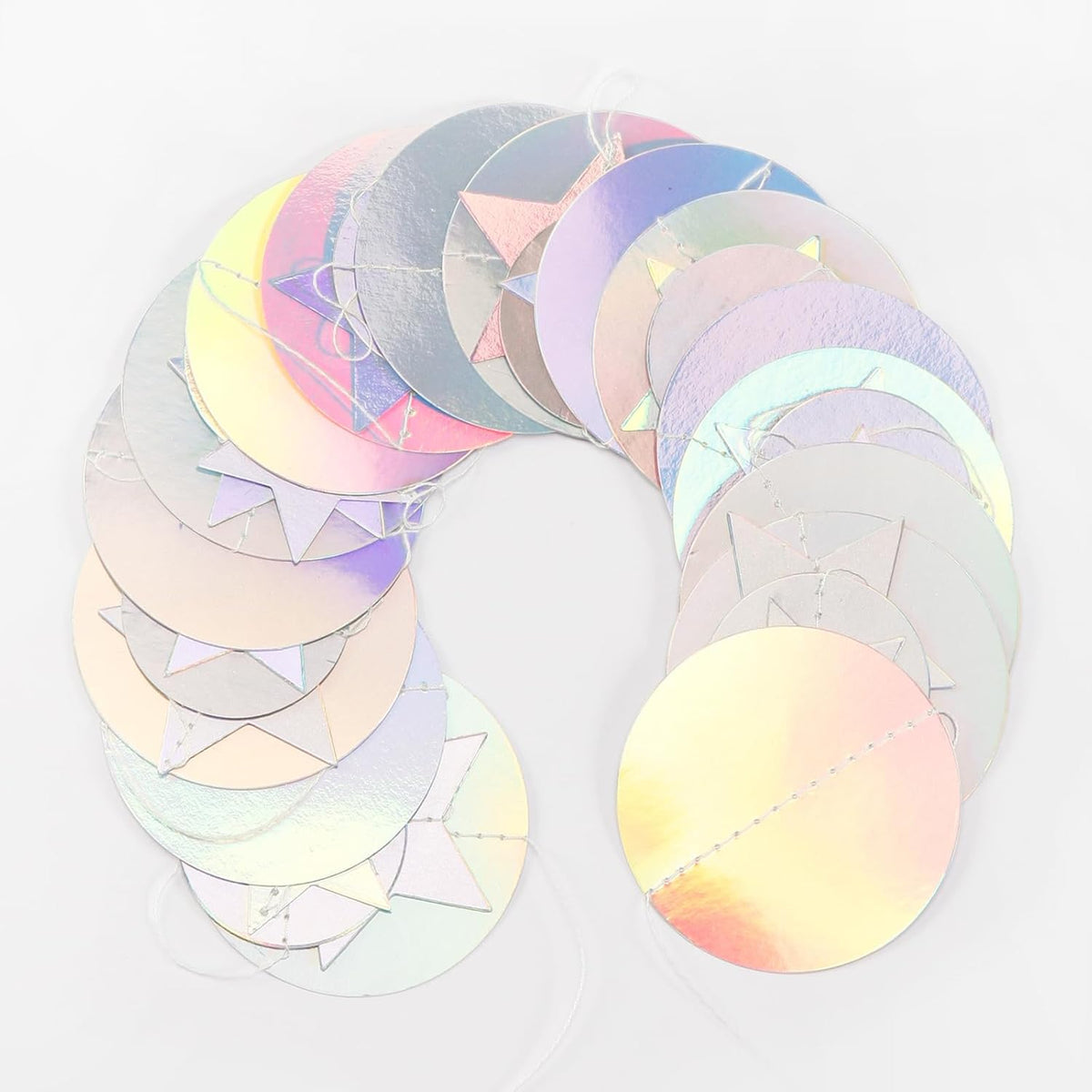 Iridescent Disco-Holographic Birthday Party-Decorations Garland - 52Ft Star Neon Wedding Hanging Paper Streamers Banner,Christmas Bachelorette Baby Bridal Shower Engagement Decor Ouruola
