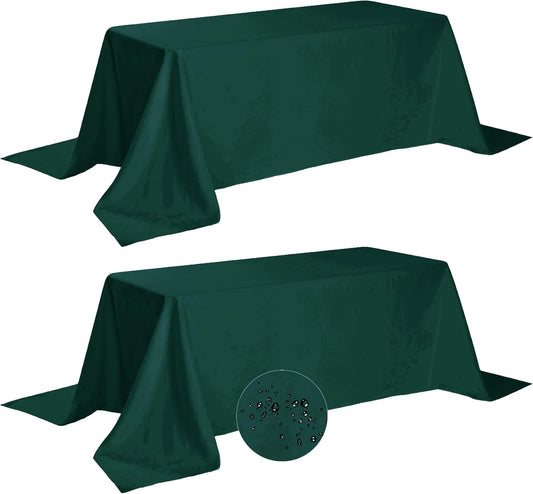 Fokitut 2 Pack Waterproof Rectangle Tablecloth, 90x132 Inch,Stain Resistant and Wrinkle Polyester Table Cloth, Fabric Table Cover for Kitchen Dining, Wedding, Party, Holiday Dinner-Hunter