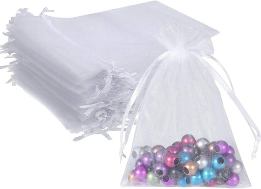 Wudygirl 100pcs 5X7 Inches White Organza Bags Christmas Drawstring Pouches Party Wedding Favor Bags Goodie bags(White 5x7)