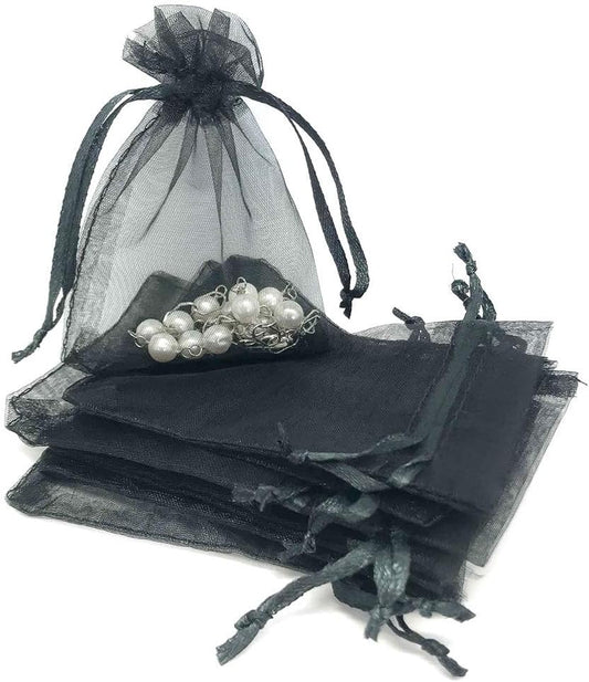 TheDisplayGuys 100-Pack 3x4 Black Sheer Organza Gift Bags with Drawstring, Jewelry Candy Treat Wedding Party Favors Mesh Pouch