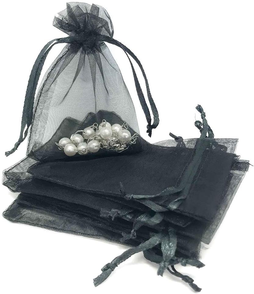 TheDisplayGuys 100-Pack 4x6 Black Sheer Organza Gift Bags with Drawstring, Goodie Bags for Jewelry, Candy, Treats, Wedding Favors Small Mesh