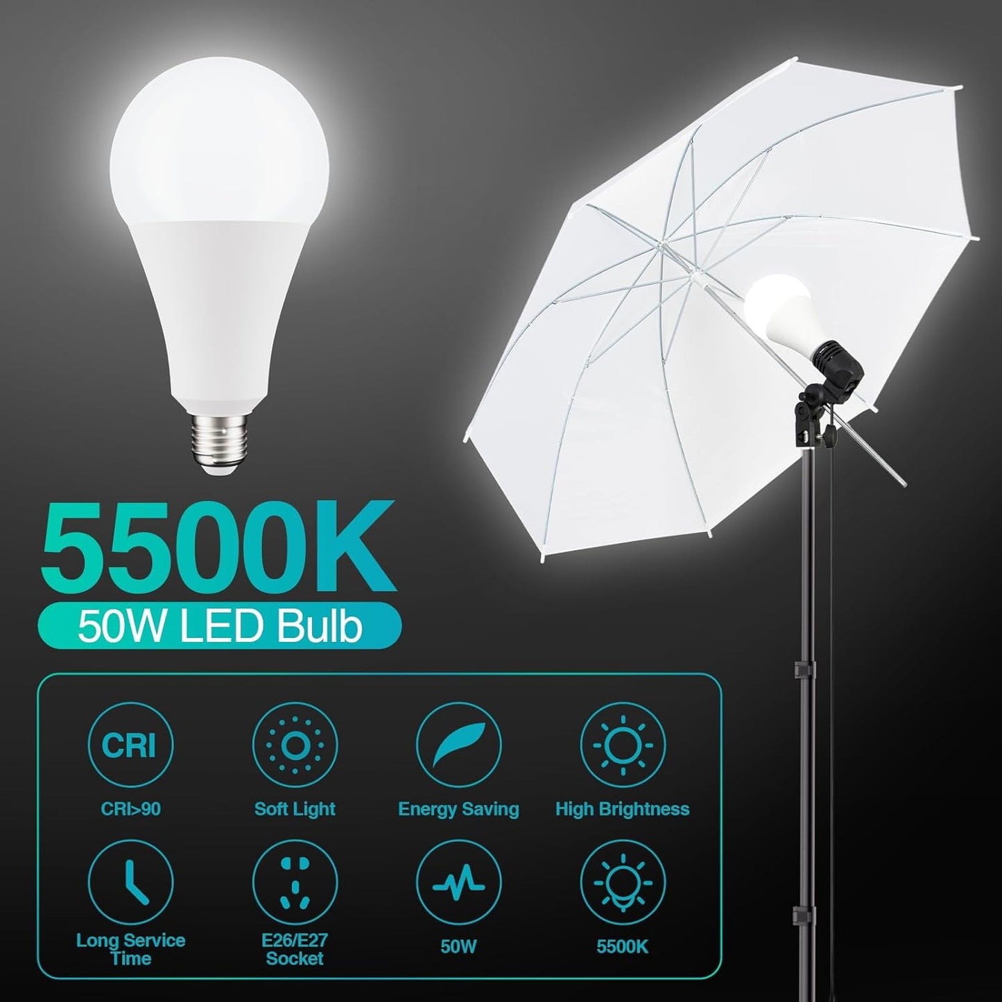 EMART 8.5 x 10 ft Backdrop Support System, Professional Photography Lighting Kit with 50W LED Bulb, Reflector, 6 * 9ft Backdrop *3, Umbrellas&Softbox Lighting Kit for Studio, Portrait, Video Shooting