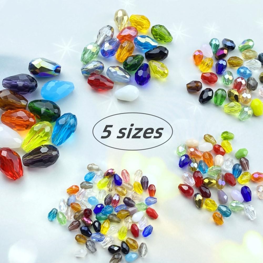 200pcs 4x6mm Teardrop Crystal Glass Beads Vertical Hole Faceted Loose Spacer Beads for DIY Craft Jewelry Making Necklace Bracelet Earring Wind Chimes(Mix Colors Series)