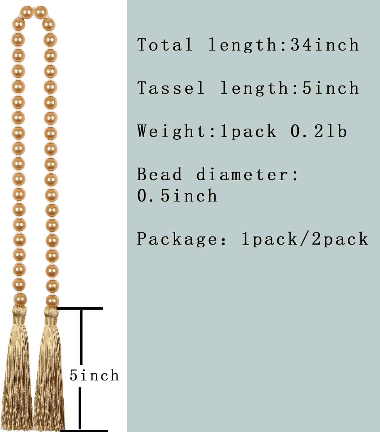Fenghuangwu 34 Inch Pearl Glass Bead Garland with Tassels - Elegant Boho Table Decor, Fringe Wall Hanging for Wedding, Party, Farmhouse Rustic Prayer Bead Home Decoration(2 Pack,Purple)