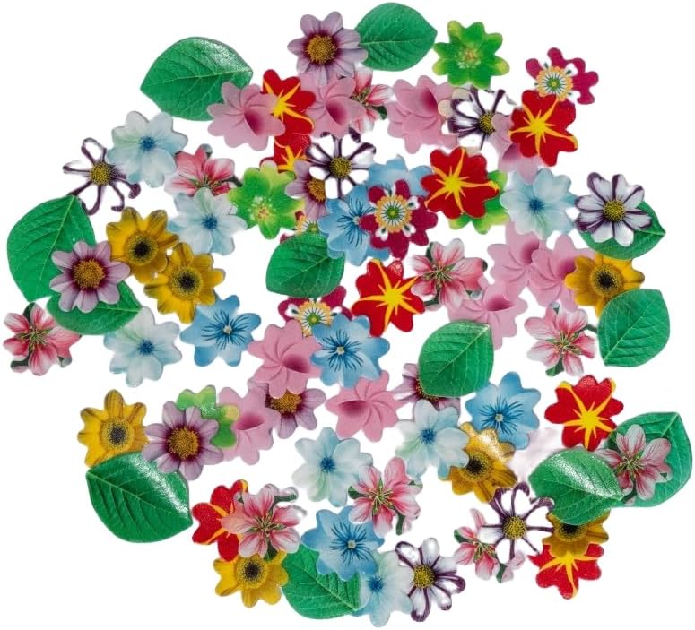 Edible Flowers Edible leaves &Edible butterflies Wafer Paper Cake Cupcake Toppers for Decorating Rice Paper Flower Food Decorations for Baking Girl Birthday Party (80flowes+20leaves)