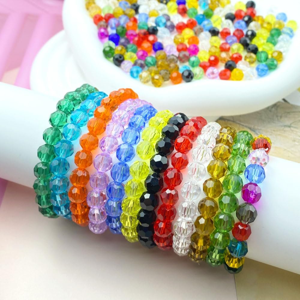 100 PCS 8mm Crystal Glass Beads Round Multiple Faceted Loose Spacer Glass Beads for DIY Handcrafte Bracelet Necklace Earring Jewelry Making(Tangerine)