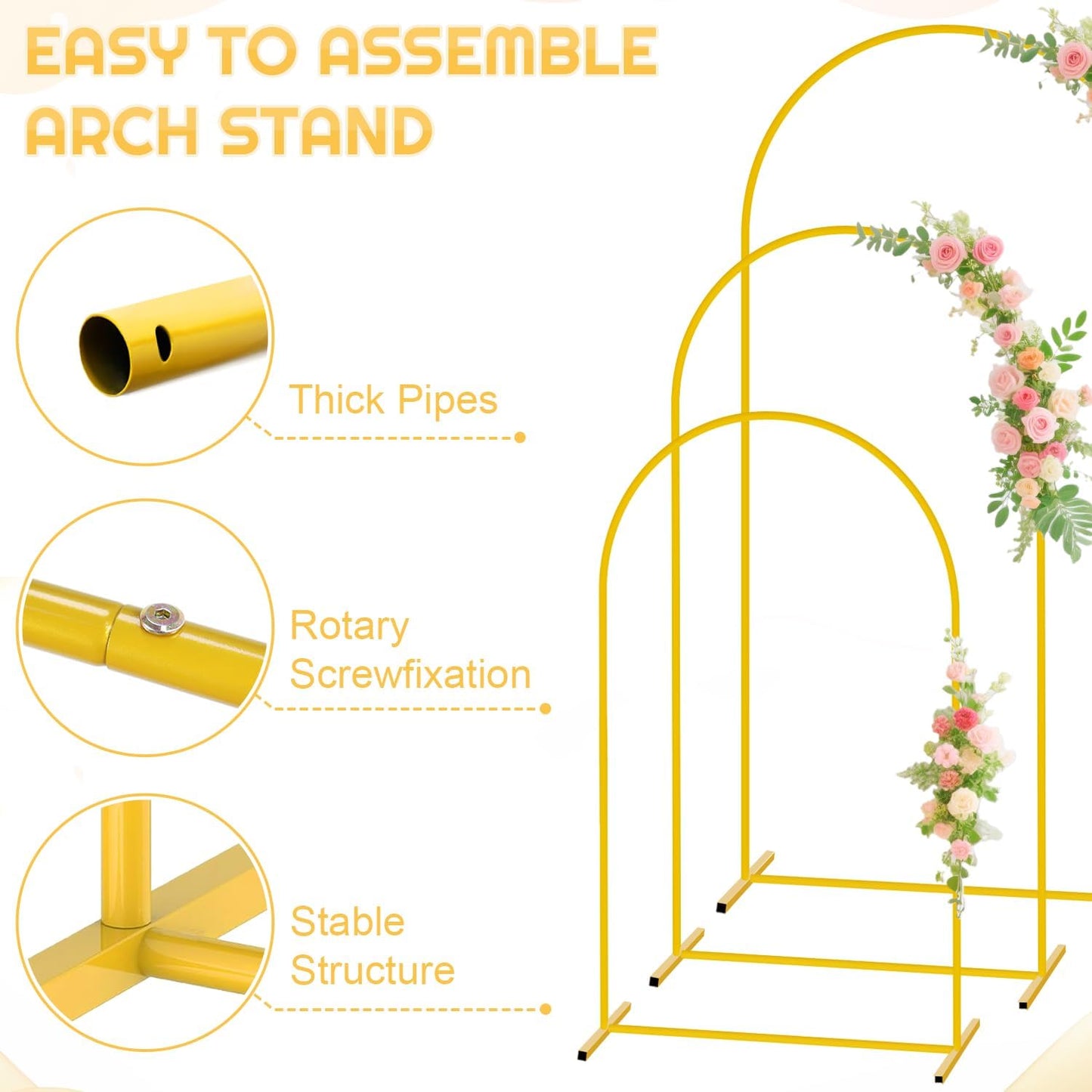 Party Arch Backdrop Stand and Cover Set of 3 (7.2FT, 6.6FT, 6FT) Metal Arch Stands with Navy Blue Arch Covers Stretchy Backdrops Wedding Arch Backdrop Stands Cover for Birthday Banquet Ceremony Decor