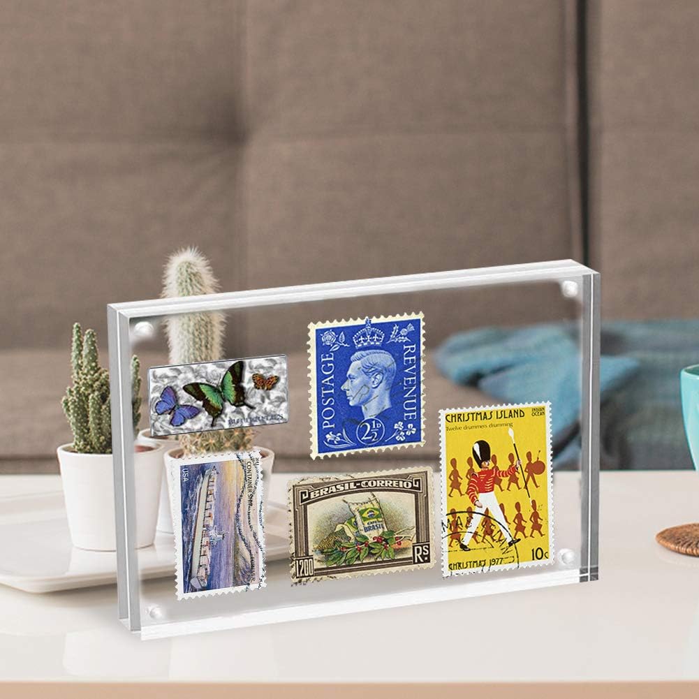 HELPLEX Acrylic Frames, 2 Pack 8x10, 24mm Thicker Frameless Clear Frame, Double Sided Magnetic, Free Standing Desktop Display