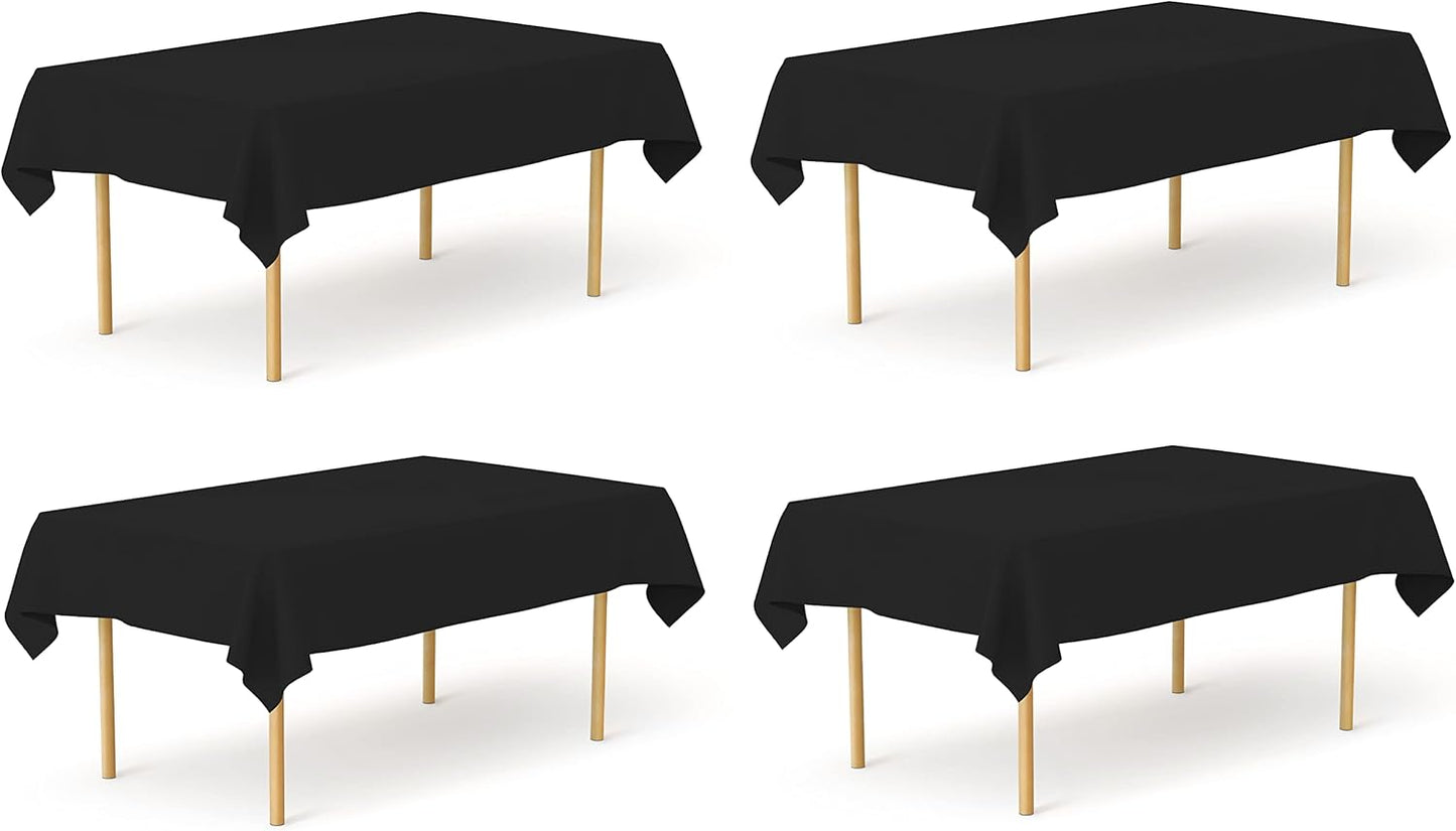 Pomp Black 60" x 126" Poplin Polyester Tablecloth (4 Pack) | Wrinkle + Stain Resistant Easy Care Premium Fabric | Fits 8FT Rectangle Table