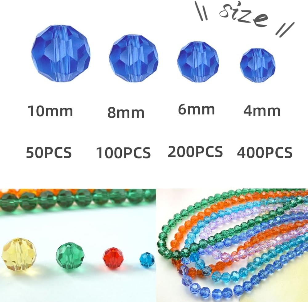 100 PCS 8mm Crystal Glass Beads Round Multiple Faceted Loose Spacer Glass Beads for DIY Handcrafte Bracelet Necklace Earring Jewelry Making(Purple)