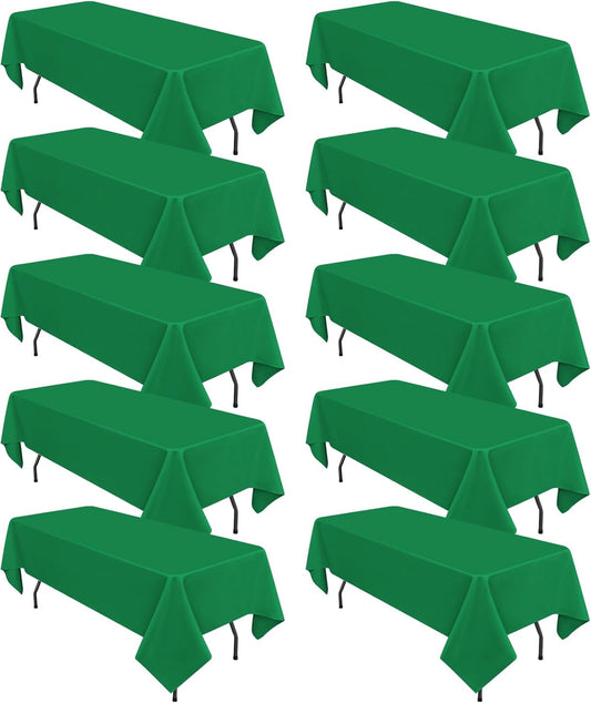 10 Pack Green Tablecloths for 6ft Rectangle Tables 60 x 102 Inch - Polyester Table Cover Stain and Wrinkle Resistant Washable Fabric Table Clothes for Wedding Party Banquet Reception Restaurant