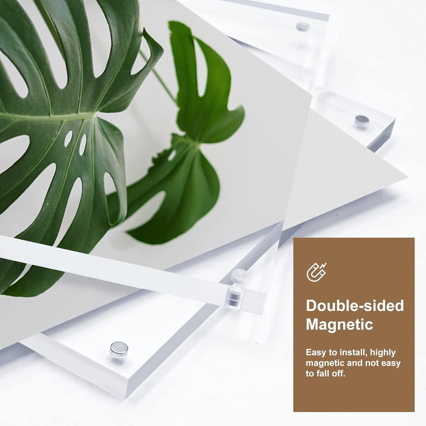 Egofine 3.5x5 Acrylic Frame 6 Pack, 20mm Thicker Frameless Clear Picture Frame, Double Sided Magnetic Picture Frame, Free Standing Desktop Display