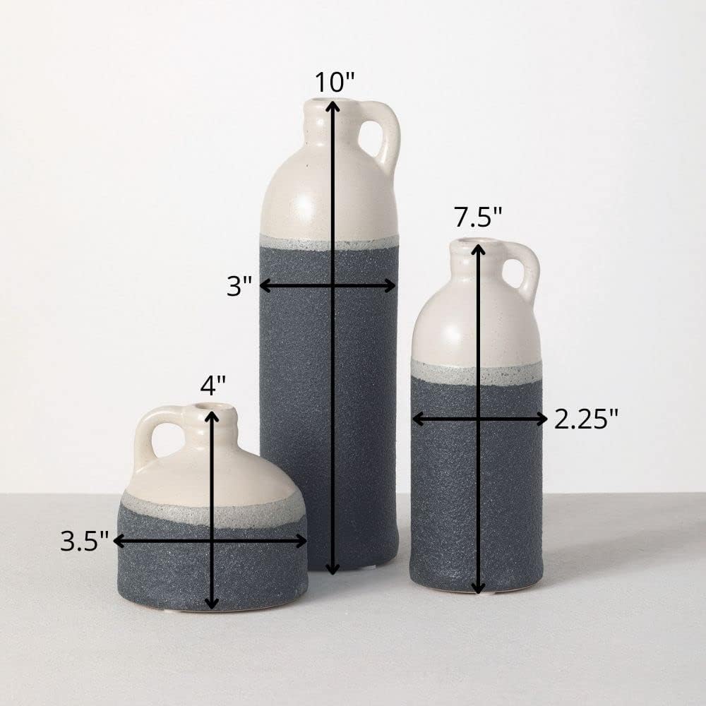 Sullivans Jug Vase Set, Two Tone White and Grey Texture Farmhouse Decor for Your Kitchen, Bedroom, Office, Living Room, & Bathroom, Coffee Table Decor, Aesthetic Centerpiece Decorations (CM2945)