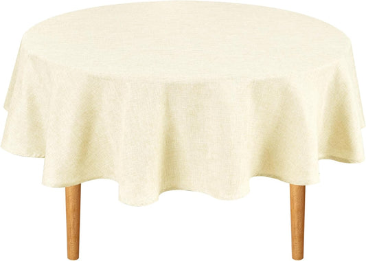 Hiasan Round Linen Tablecloth 60 Inch - Wrinkle and Stain Resistant Washable Polyester Fabric Table Cloth for Dining Room Kitchen Party, Champagne
