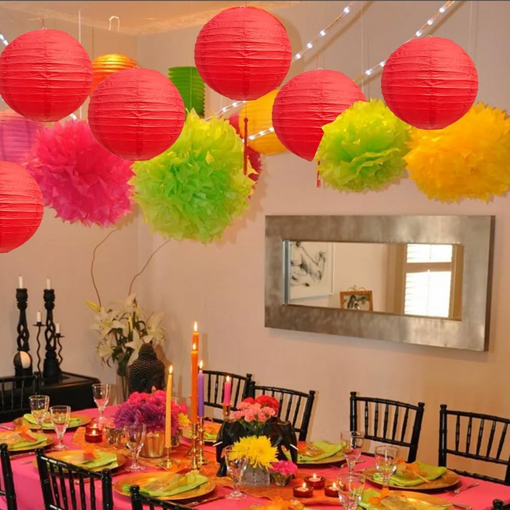 BEISHIDA 8-Inch Red Round Paper Lanterns Decorative Hanging Asia Chinese Japanese Paper Lanterns Lamp for Birthday Wedding Baby Bridal Shower Christmas Home Decor Party Decoration（6 Packs）