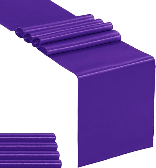 5-Pack Satin Table Runner Purple 12 x 108 inches Long, Table Runners for Wedding, Birthday Parties, Banquets Decorations（5 Pack, 12x108 Inch, Purple）
