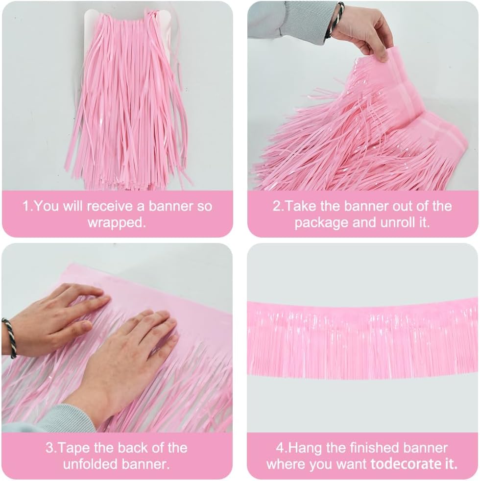 BEISHIDA 3 Packs Metallic Foil Fringe Garland Macaron Pink Wall Hanging Tinsel Fringe Banners for Car Floats Bridal Shower Wedding Birthday Easter Graduation Holiday Party Decoration(30 Feet)