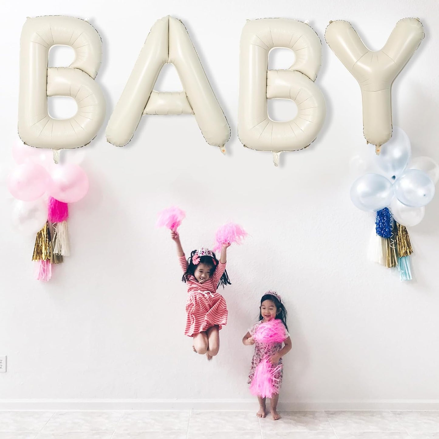 F Letter Balloons Cream, 40 Inch Alphabet Foil Word, Large Mylar Inflatable Beige Name, Big Helium Custom White for Women Birthday Party Decoration Supplies