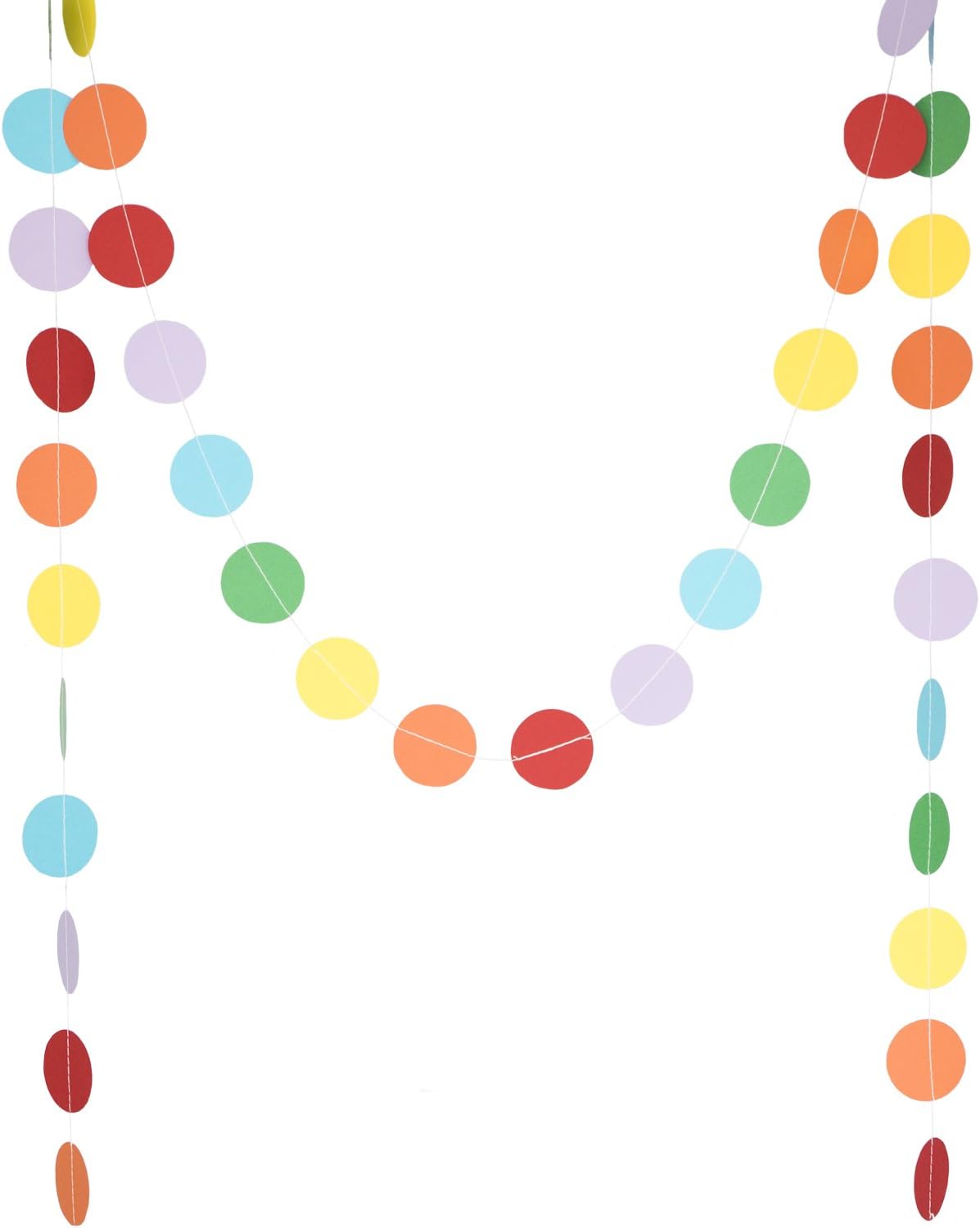 Chloe Elizabeth Circle Dots Paper Party Garland Streamer Backdrop (10-Pack, 10 Feet Per Garland, 100 Feet Total) - Circus Rainbow