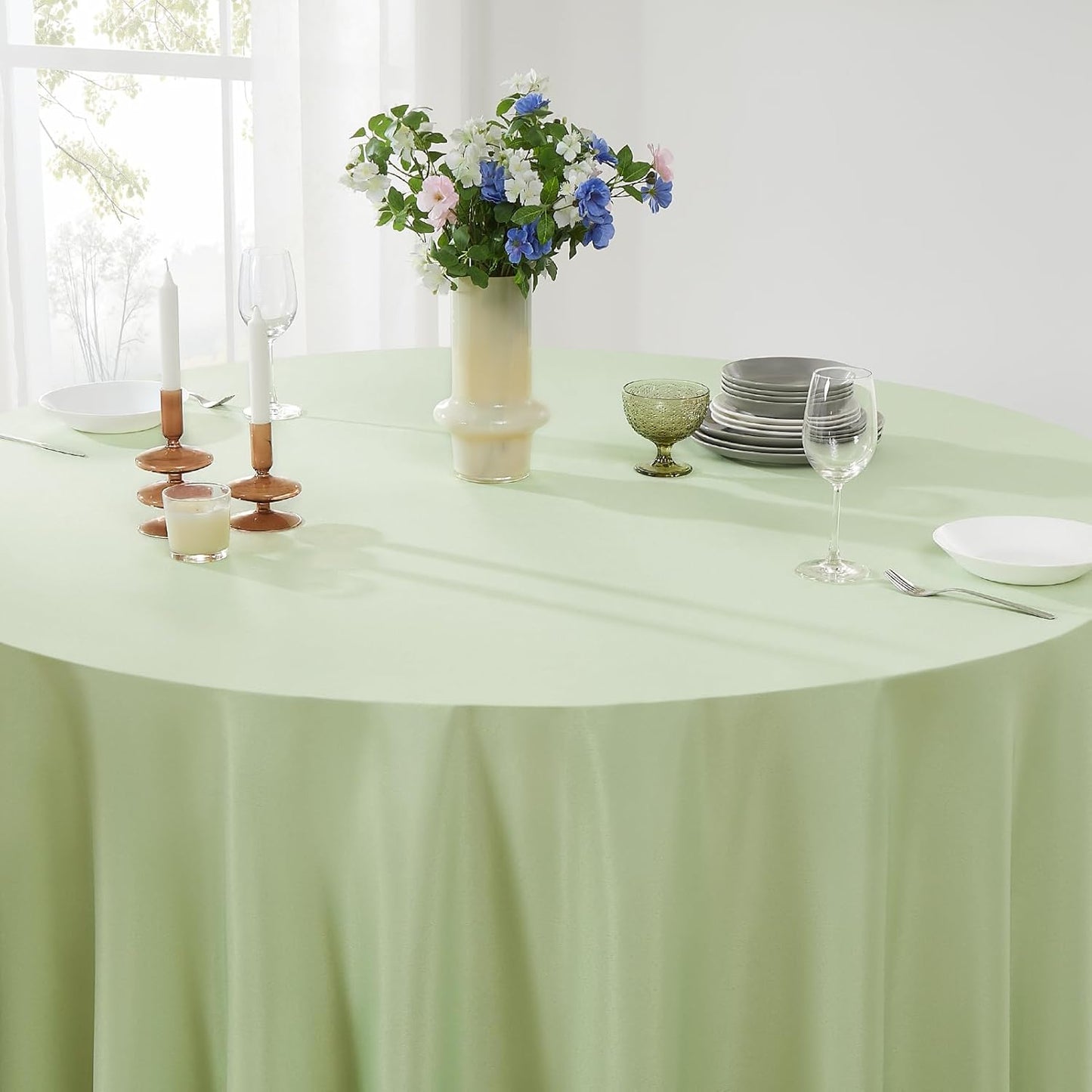 Round Tablecloth 120 Inch 2 Pack Sage Green Tablecloths Washable Decorative Linen Polyester Table Clothes Cover for Dining Table Banquets Buffet Parties and Wedding