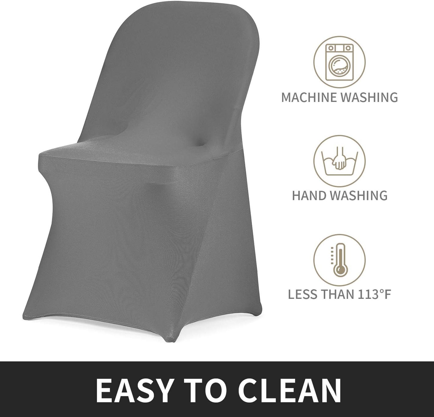 Peomeise Stretch Spandex Folding Chair Cover for Wedding Party Dining Banquet Event (Grey,6pcs)