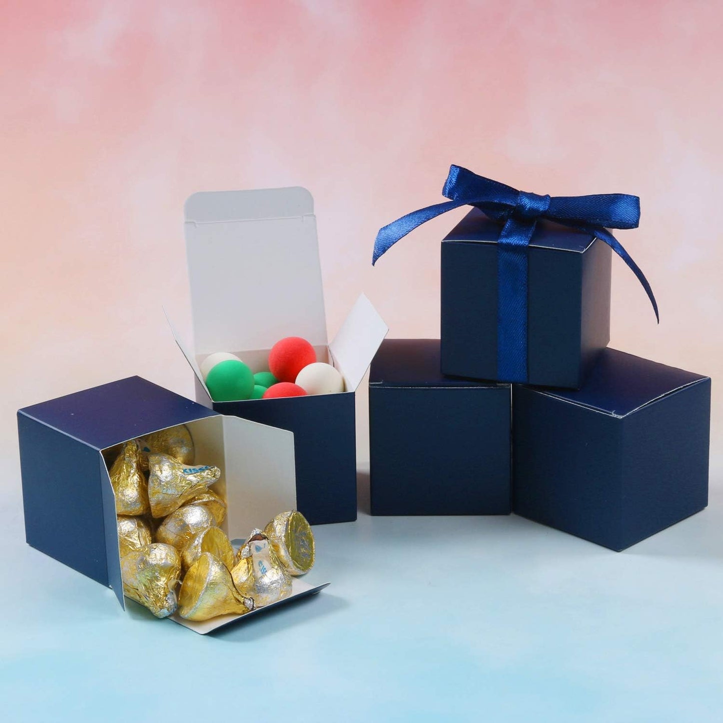 COTOPHER 100pcs Small Gift Boxes, Favor Boxes 2x2x2 inches Paper Gift Boxes with Ribbons Candy Box for Wedding Favors Baby Shower Bridal Shower Birthday Party (100pcs 2x2x2, Blue)