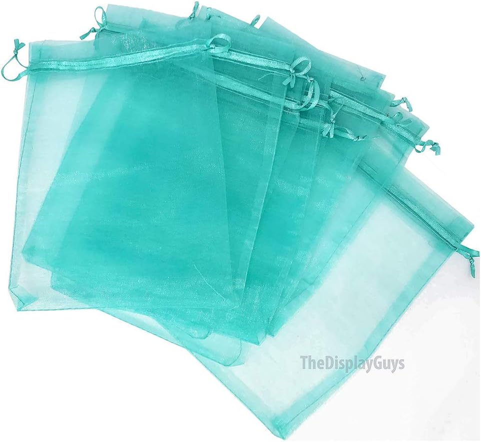 TheDisplayGuys 100-Pack 4x6 Teal Sheer Organza Gift Bags with Drawstring, Jewelry Candy Treat Wedding Party Favors Mesh Pouch