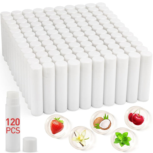 120 Pack Lip Balm Unlabeled, Natural Lip Balm Bulk Blank Tube, Personalized Lip Balms for Party Favors Adults and Bridal Shower Favors or Baby Shower Gifts-5 Flavors