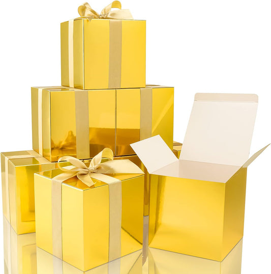 COTOPHER Small Gift Boxes 25 Pack 6x6x6 inches Gold Gift Boxes with Lids for Gifts, Crafting, Wedding Party Favor, Cupcake Boxes, Candy, Bridesmaids Proposal Box with Ribbons and Stickers