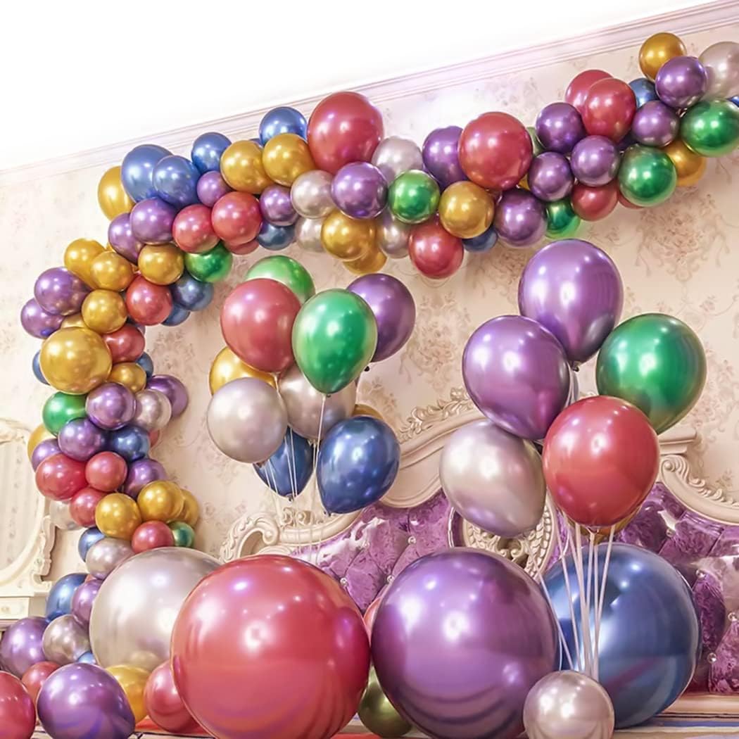 Colorful Party Balloons 100pcs 12inch Chrome Metallic Helium Balloons for Birthday Party Decoration and Arch Decoration Wedding Birthday Baby Shower Christmas Party